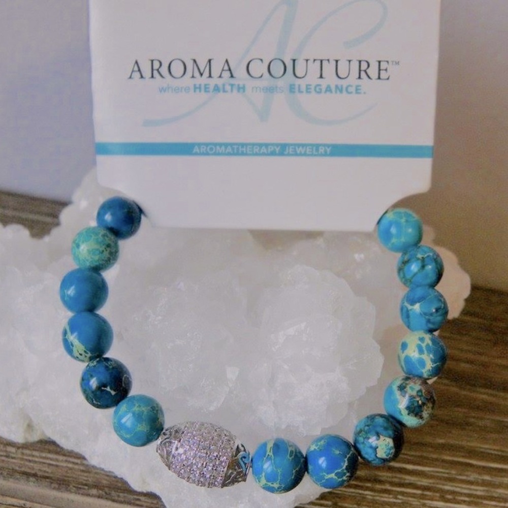Beaded Turquoise Bracelet with Silver Druzy Stone Bead Aroma Couture